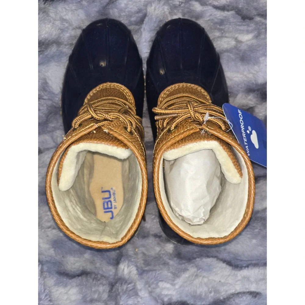 NWT JBU by Jambu Maplewood Waterproof Duck‎ Boots Tan Brown Navy Size 7